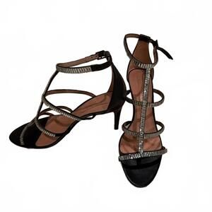 BCBGMAXAZRIA Black Crystal Embellished Strappy Heels Size 38 US 8